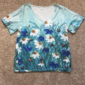 Blue and green summer top Size L